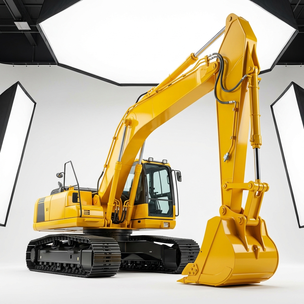 Escavadeira CAT amarela em close-up disponível para locação